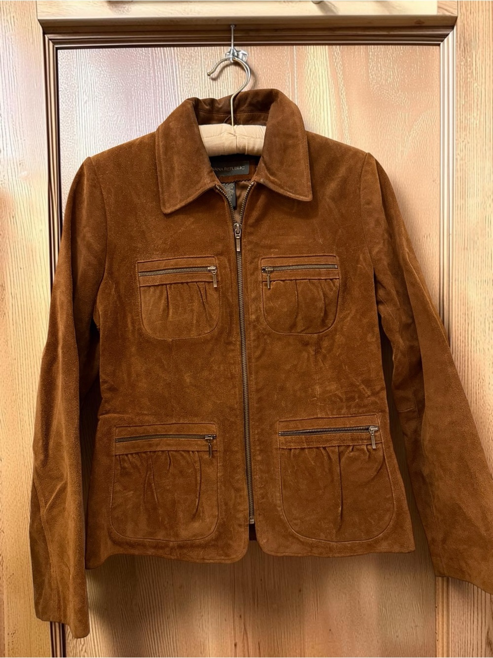 Vintage Y2K Banana Republic Women's Suede Zip-Front Jacket in Brown